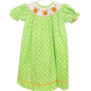 Dibble Dabble Girls 24 Month Boutique Smocked Green Pumpkin Dress Fall